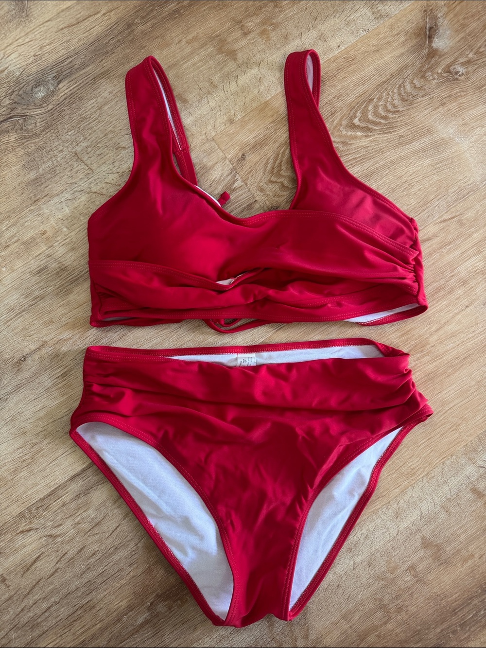 SHEIN Red Scoop Bikini Set with High-Waist Ruched Bottoms